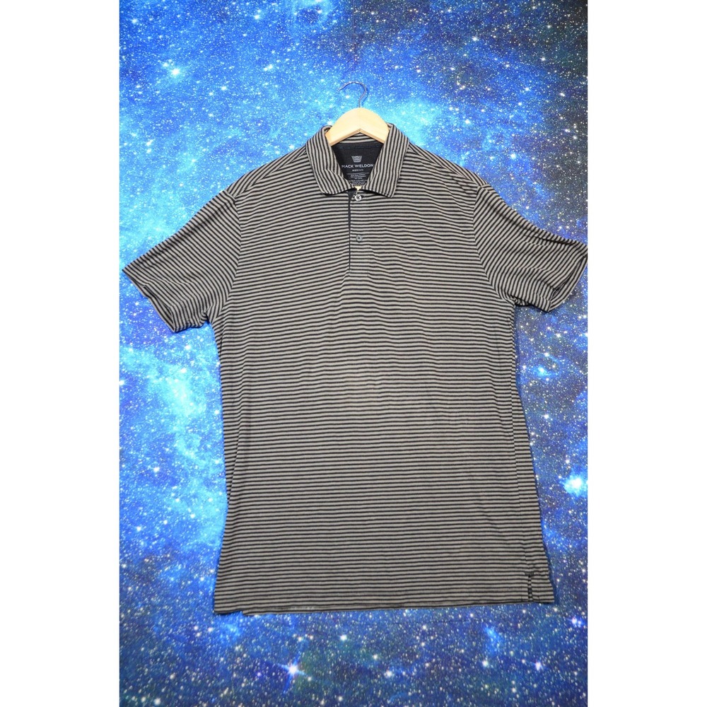 Mack Weldon Polo Shirt Mens Medium Gray Black Stripe Pima Cotton Knit‎